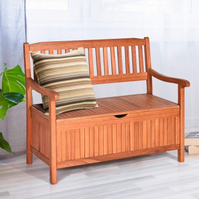 [Open Box] Tangkula Wooden Outdoor Storage Bench Large Deck Box, Entryway Storage Bench w/Inner Removable Dustproof Lining and Portable Handles for Patio Garden Balcony Yard (Natural)