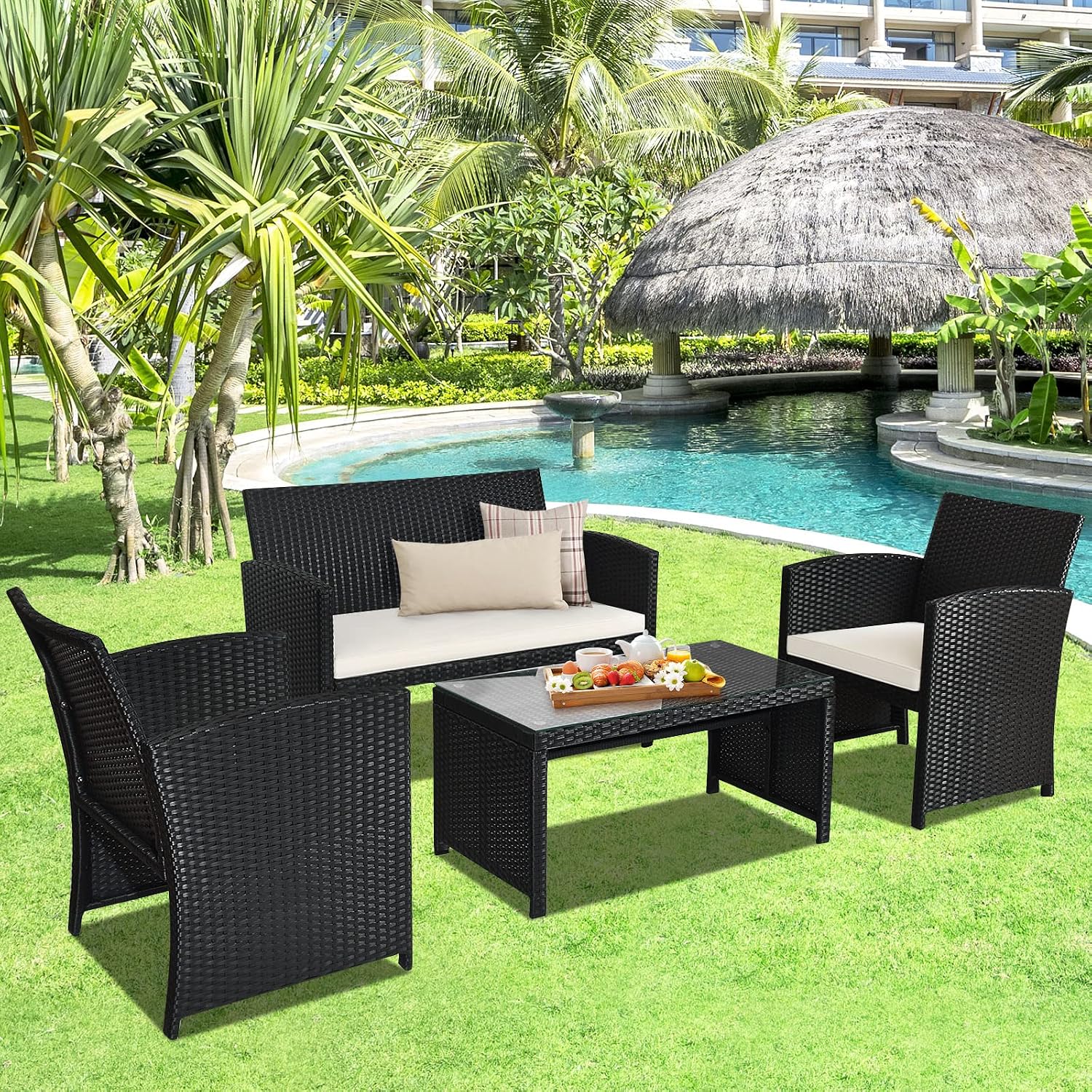 [Open Box] Goplus 4-Piece Rattan Patio Furniture Set